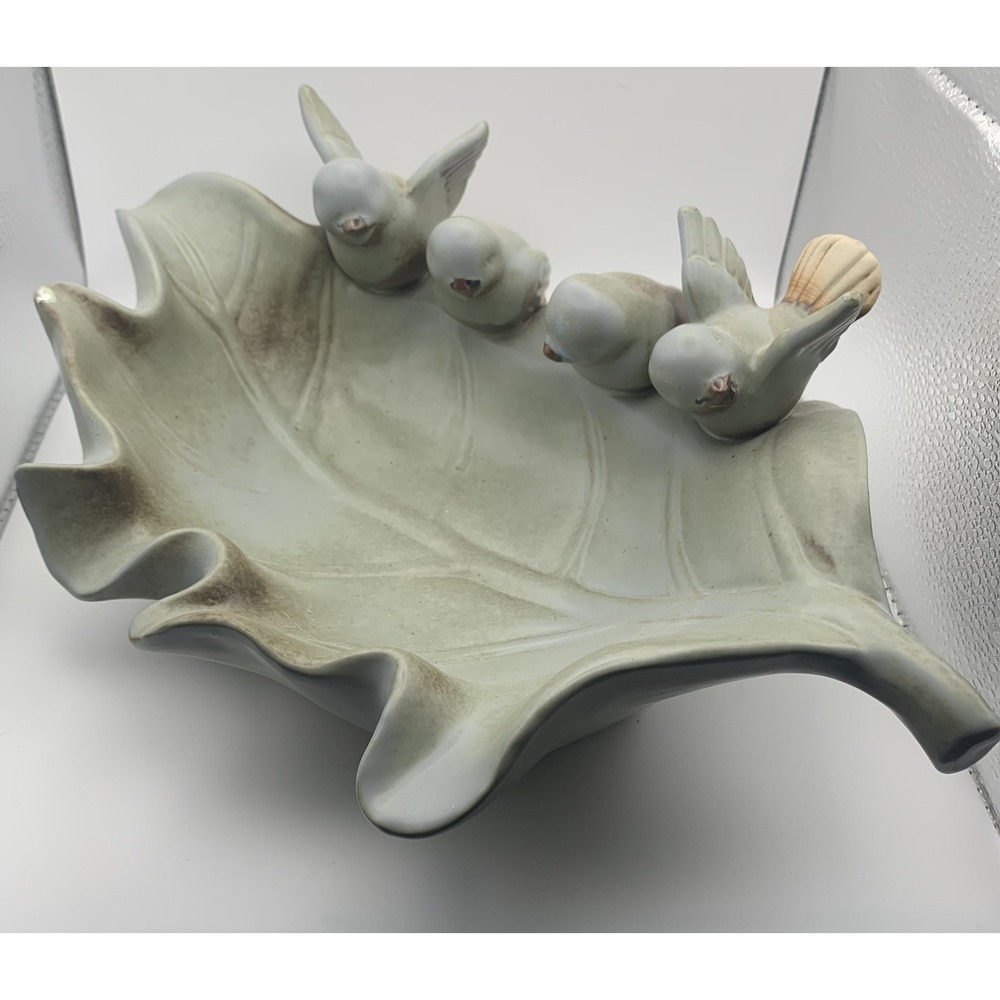 Vintage Leaf Dish Tray with Bird Figurines Ceramic Decor Decorative‎ Bowl